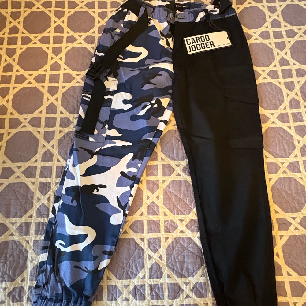 Almost Famous Blue Camo and Black Cargo Joggers
